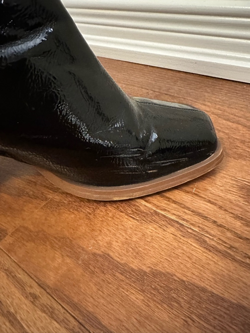 ASOS Wide Fit Black Patent Square Toe Block Heel Ankle Boots Size 8 - Picture 4 of 6